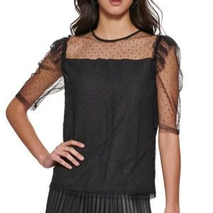 NWT DKNY  Embellished Puff Sleeve Blouse